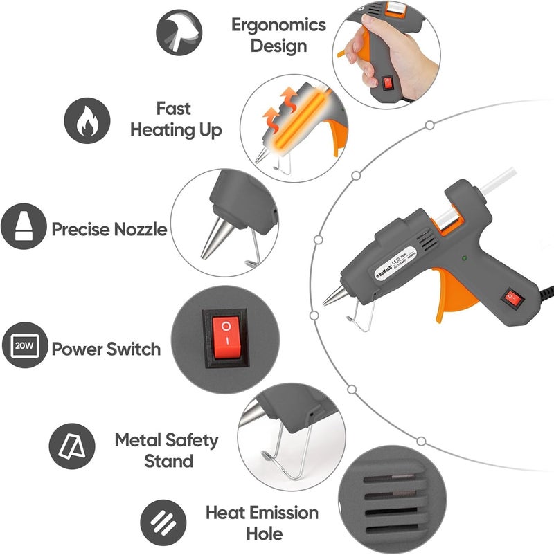 ROMECH 20W Mini Hot Glue Gun with 30 Glue Sticks Set, Fast Preheating Hot Glue Gun Kit Heavy Duty Gluegun for Craft, DIY, Repairs (Grey) - Image 2